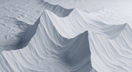 Fototapeta premium Abstract 3d landscape with flowing white waves and mountain ridges, minimalist digital art background