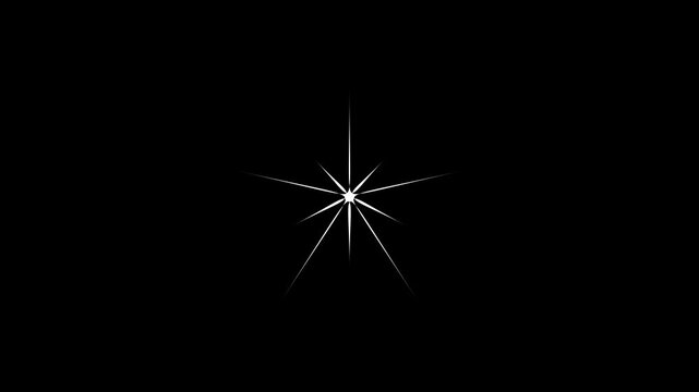 Star twinkling, white star with sparkling flare glows animation,smooth ratio glowing, sparkling stars Shine animation, Twinkling star motion graphics with black background, 4k animation