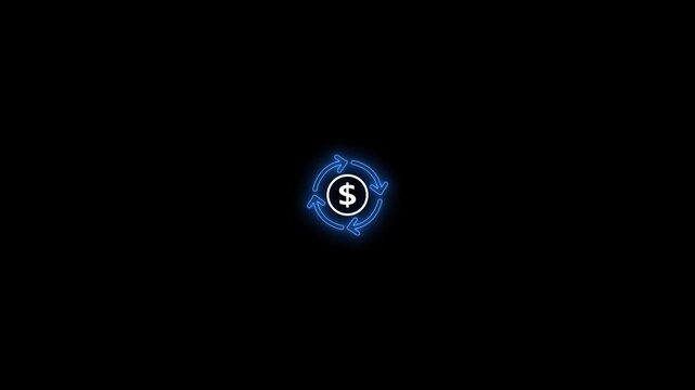 Money sign icon with animated exchange charkel in neon light
