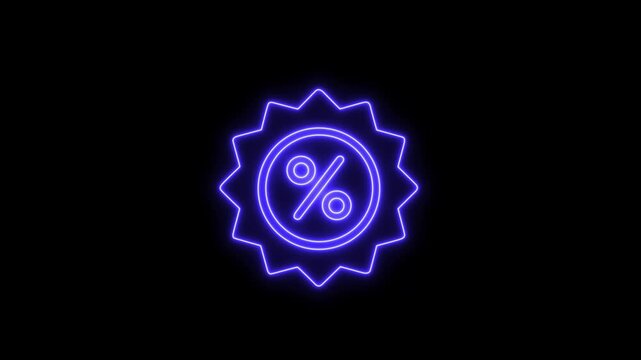 Neon line Discount percent tag icon isolated on black background. Shopping tag sign. Special offer sign. Discount coupons symbol. 4K Video motion graphic animation