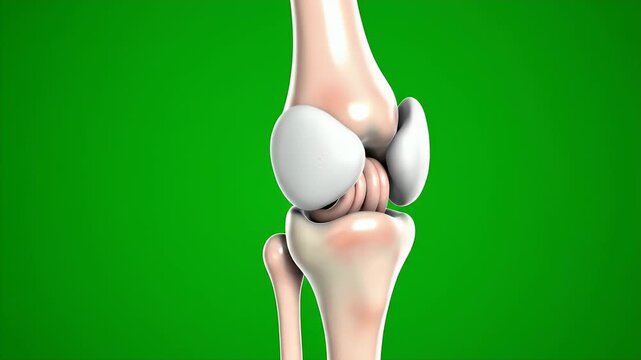Photorealistic CGI Cross-Section of a Human Knee Joint Floating Against a Bright Green Background