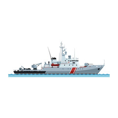Fototapeta premium Vector Illustration of a Modern Coast Guard Ship in the Ocean