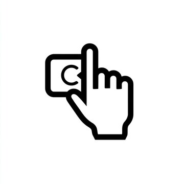 Black and white illustration of a hand inserting a card with a circular arrow icon