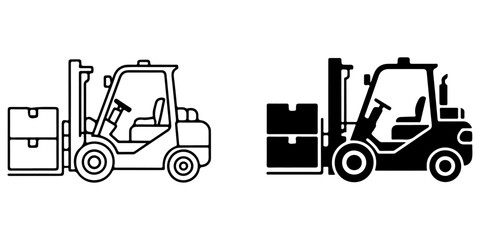 Minimal forklift truck icon set in outline and solid silhouette style © MSTROUJATOUS