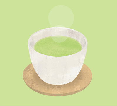 緑茶とお湯呑み水彩
