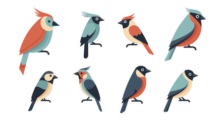 Collection of Diverse Bird Illustrations in Flat Design Style. © Enggal