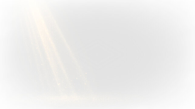 Golden particles fall down from the top to the bottom isolated on transparent background, during a bright moment of the day, light overlay, PNG