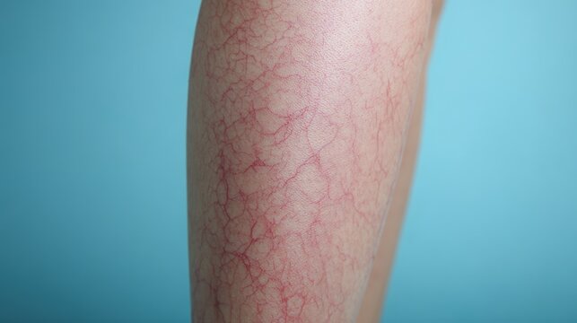 Close Up of Varicose Veins and Vascular Spider Veins on Leg for Dermatology and Medical Concept