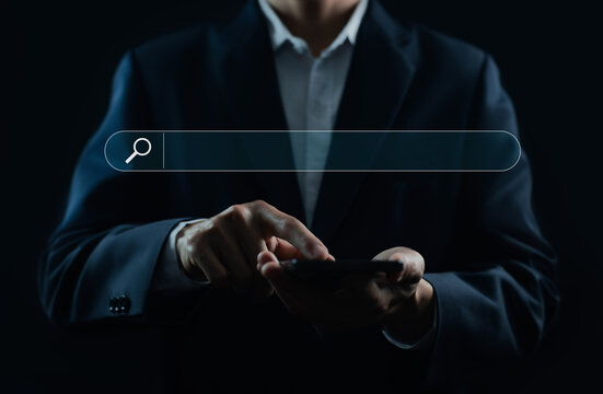 search bar on the smartphone. Concept of information research on the Internet, data from websites. search engine to the browser. social media and online marketing