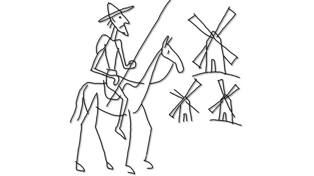 Don Quixote de la Mancha and the windmills
