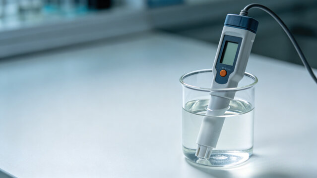 Digital pH meter electrode in liquid