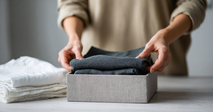 Person folding clothes and organizing box
