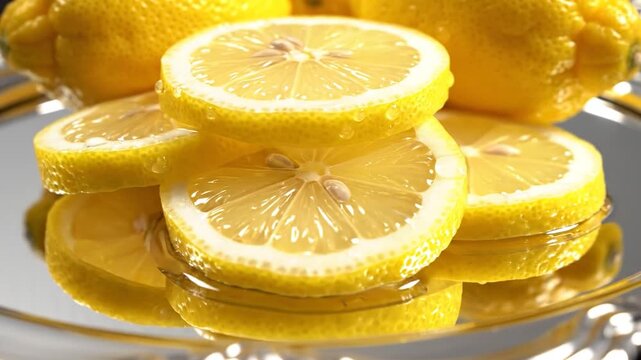 Fresh Yellow Lemons Sliced and Stacked on a Plate