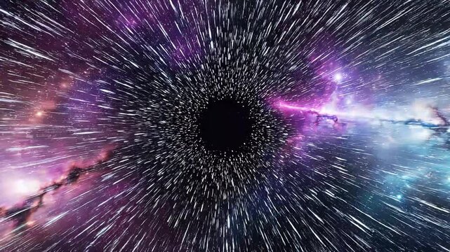 Abstract view of a cosmic vortex resembling a black hole with vibrant galaxies and nebulae streaking towards it, creating a sense of immense gravitational pull and the vastness of space, 0427(8)