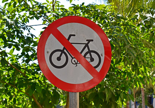 Sign indicating that cycling is prohibited in the square, Sao Jose do Barreiro, Sao Paulo, Brazil