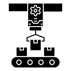 Naklejka premium Factory Automation Line Icon with Robotic Arm