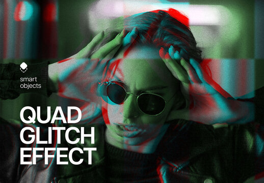 Quad Glitch Photo Effect &ndash; Digital Glitching for Album Cover & Social Media (PSD)