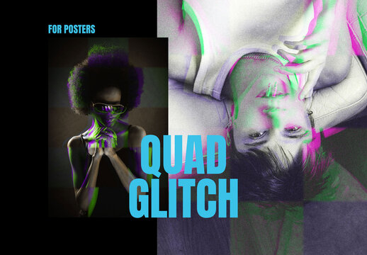 Quad Glitch Photo Effect &ndash; Digital Glitching for Poster & Social Media (PSD)