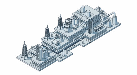 Fototapeta premium Industrial plant schematic diagram with pipes and tanks.