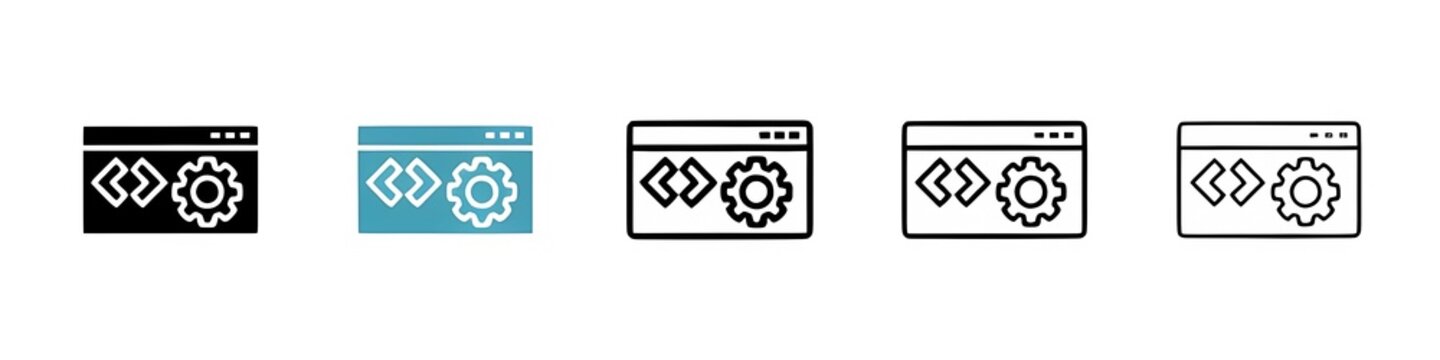 Back end vector illustration set. Java developer app programming icon. Website application code symbol for UI designs. Thin line customizable illustration. Contour symbol. Vector. Editable stroke