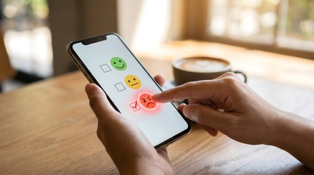 Smartphone, social media, emoticon ratings, mobile phone, touchscreen, online feedback, digital evaluation, user experience, review, emoticons.