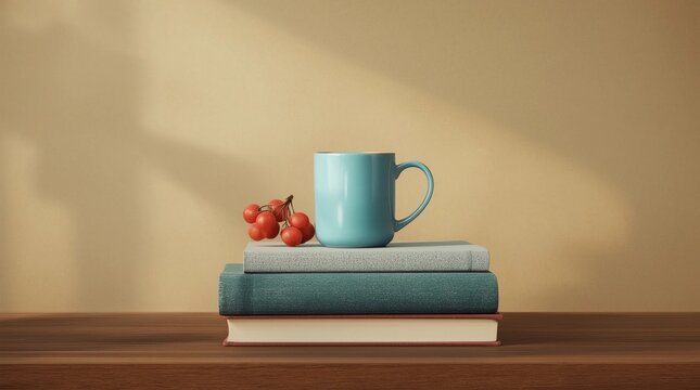 Christmas tea cup and ball on vintage books