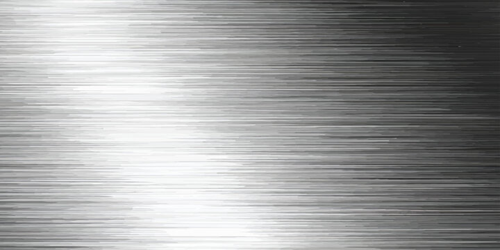 Polished stainless steel plate with a brushed metal texture featuring a shiny silver metallic pattern on a gray industrial aluminum surface