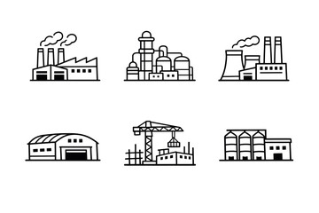 Fototapeta premium Industrial Factory Line Icon Set in Minimal Outline Style