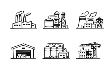 Obraz premium Industrial Factory Line Icon Set in Minimal Outline Style