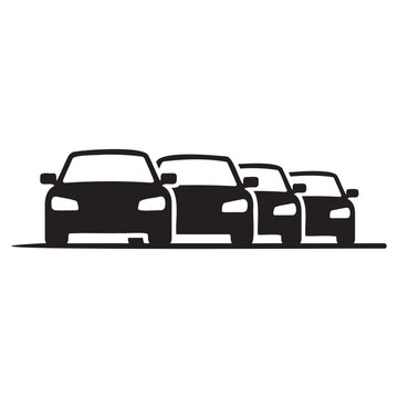 Three Cars Front View Silhouette Lineup Icon