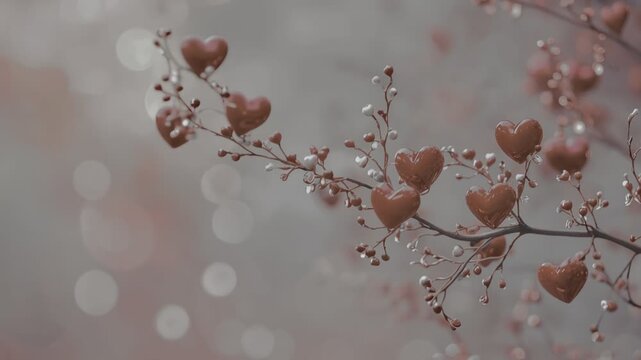 Soft Pink Hearts on Branches with Bokeh Background for Romance Themes