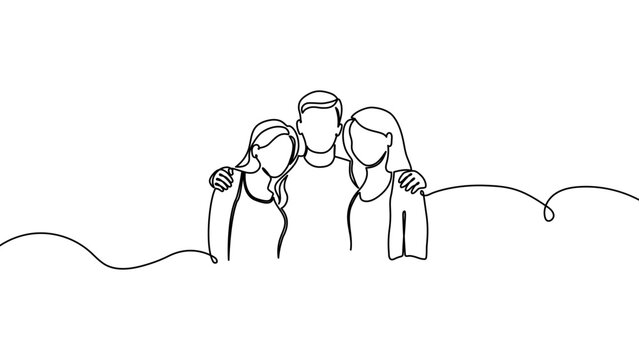 Continuous one line people group art drawing single business couple. Group people team vector diverse together award friendship talking office women concept meeting happy different guy sales character