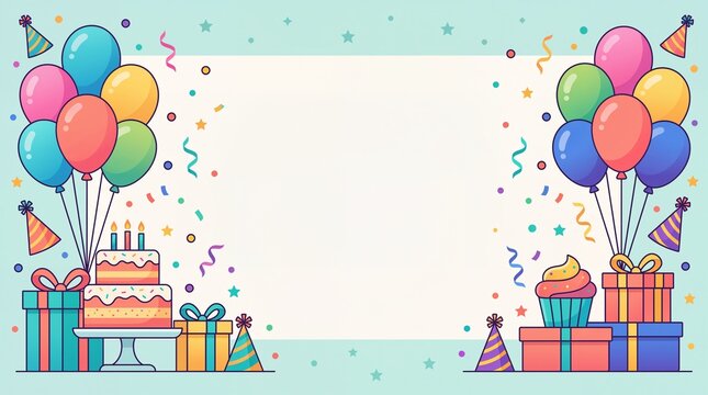 Colorful birthday celebration party border design.