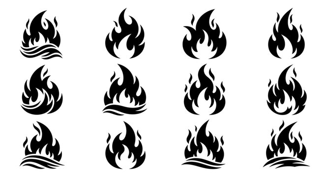 Black flame icons burning fire.