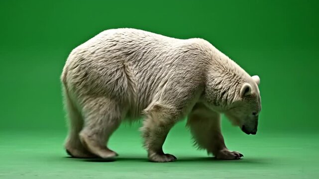 Polar bear walking on green background.