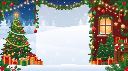 Obraz premium Christmas scene with decorated house and tree.