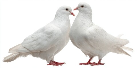 Fototapeta premium Two White Doves Standing Close Together on Pinkish Feet