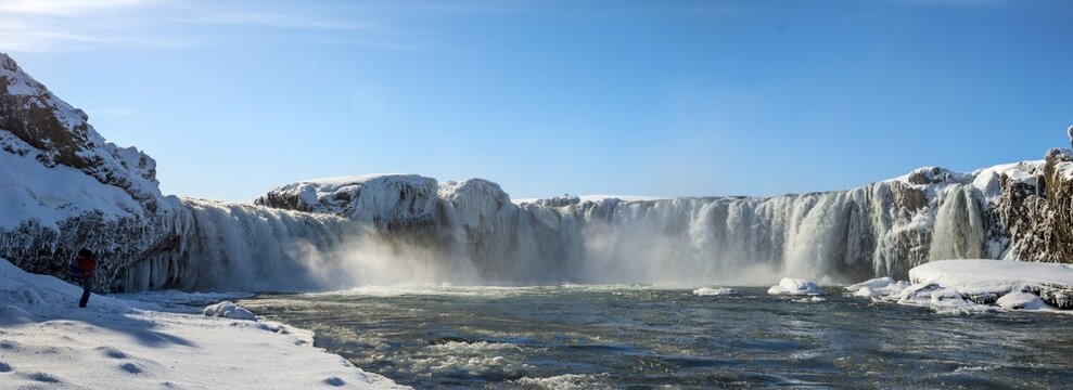 Go&eth;afoss Waterfall in winter with snow and ice, Northwestern Region, Iceland