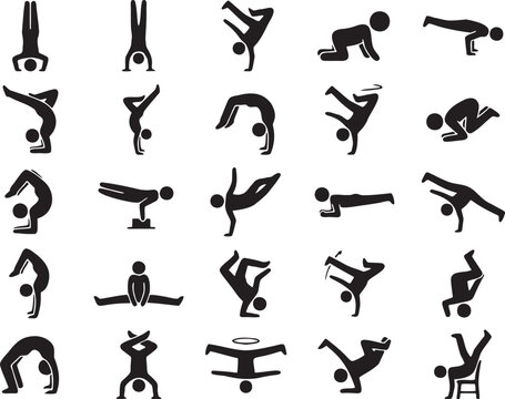 25 Breakdance Freeze and B-Boy Power Move Silhouette Icons.