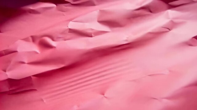 Shifting camera showing crumpled pink paper shifting folds on tabletop, revealing parallel ridges