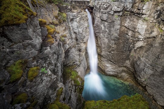 Waterfall, Upper Falls, mountain river in a gorge, Johnston Creek in Johnston Canyon, Bow Valley, Banff National Park, Rocky Mountains, Alberta, Canada