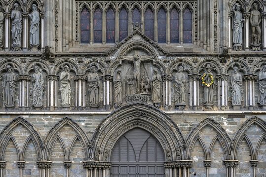 Entrance portal with holy figures, Nidaros Cathedral, Trondheim, Tr&oslash;ndelag, Norway