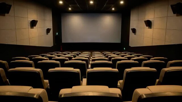 Projector switching, screen shifting from white to gray in theater, indicating playback start