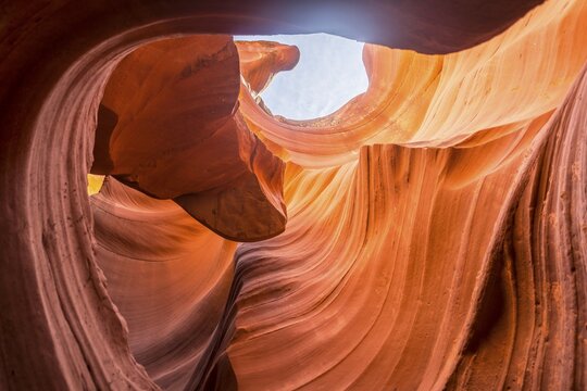 Colourful sandstone formation, incident light, Lower Antelope Canyon, Slot Canyon, Page, Arizona, USA