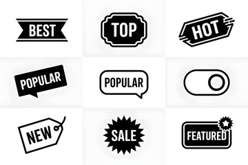 Fototapeta premium Black and white badge style labels and icons set