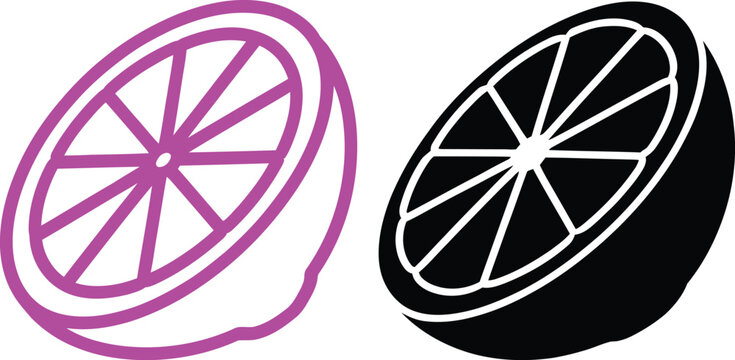 Contrasting visual styles of a sliced lemon in flat and three-dimensional designs