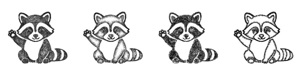 Sketch cute raccoon icon design set © David Zydd