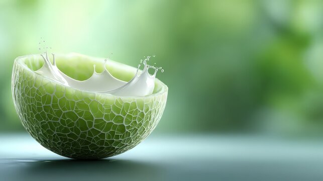 Healthy organic food clean eating natural nutrition wellness lifestyle fresh ingredients. Fresh green melon slice with splash effect on a soft background.
