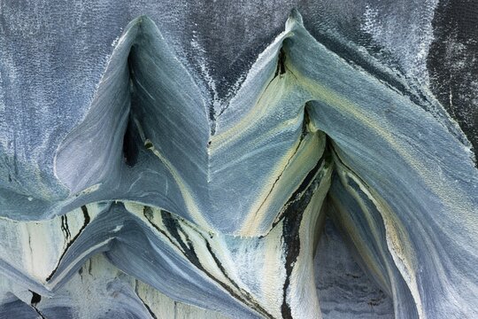 Marble Caves Sanctuary, Strange rock formations caused by water erosion, General Carrera Lake, Puerto Rio Tranquilo, Aysen Region, Patagonia, Chile