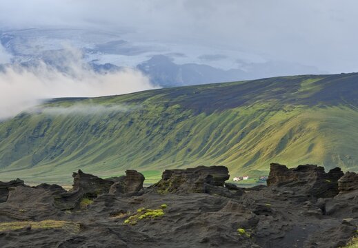 Landscape with tuff rock, Dyrh&oacute;laey, V&iacute;k &iacute; M&yacute;rdal, Southern Region, Iceland